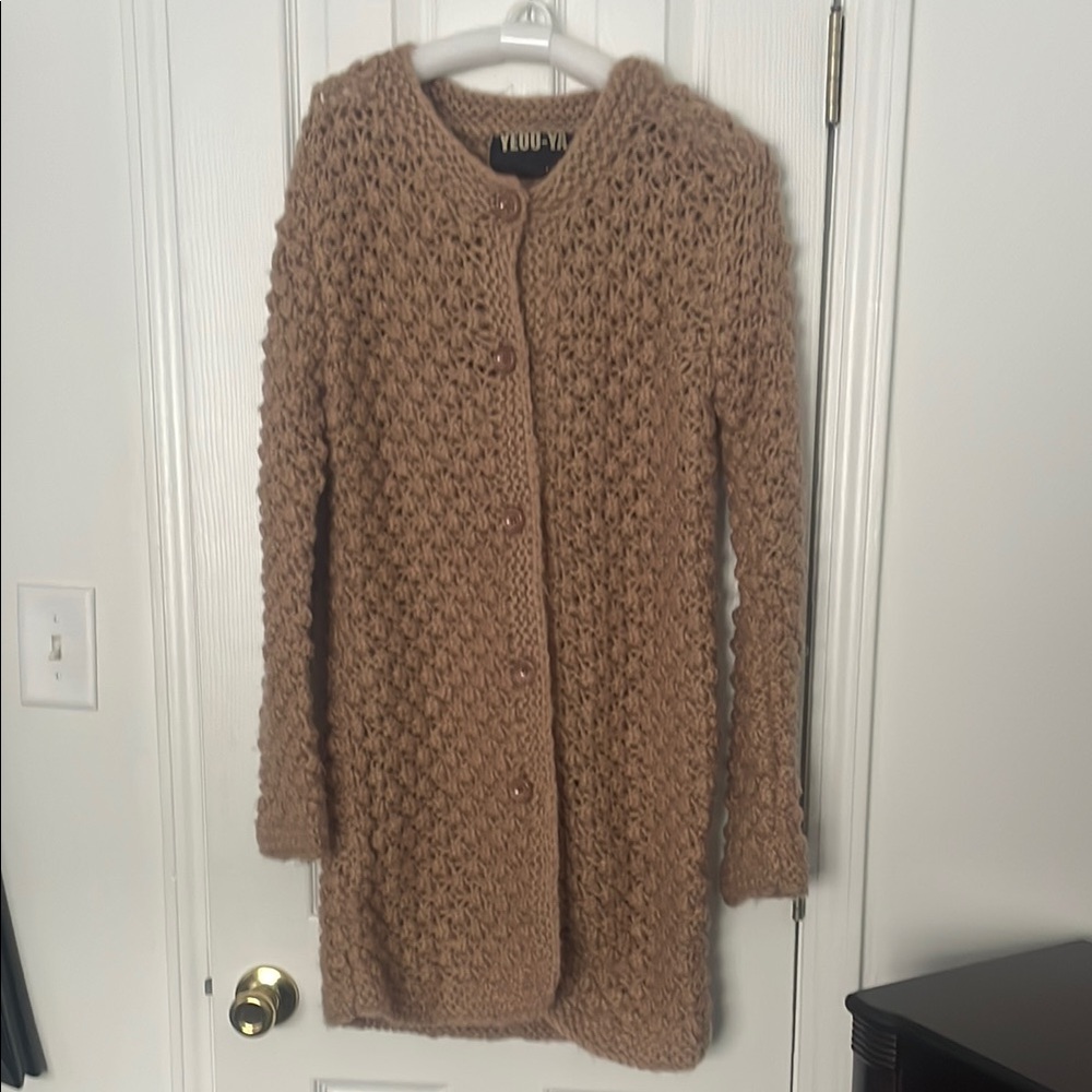 Tan Cable Knit Cardigan Sweater